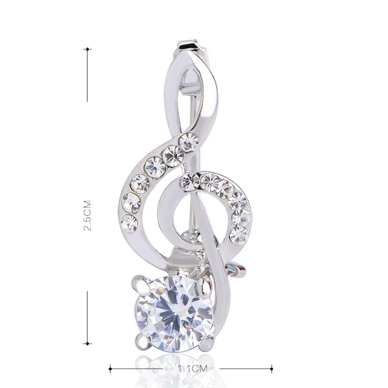 Crystal Music Note Brooch